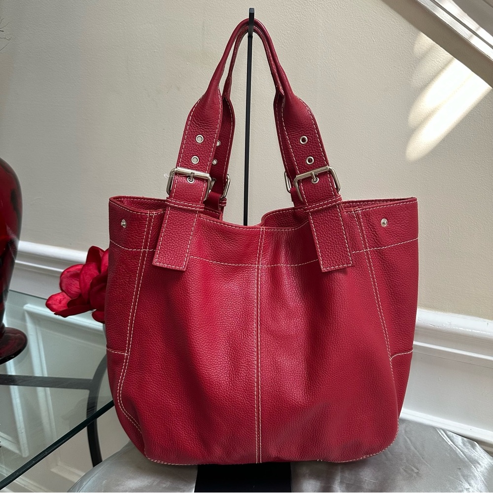 🌹Vintage MAURIZIO TAIUTI • GENUINE LEATHER Large Red Leather Tote Bag •
